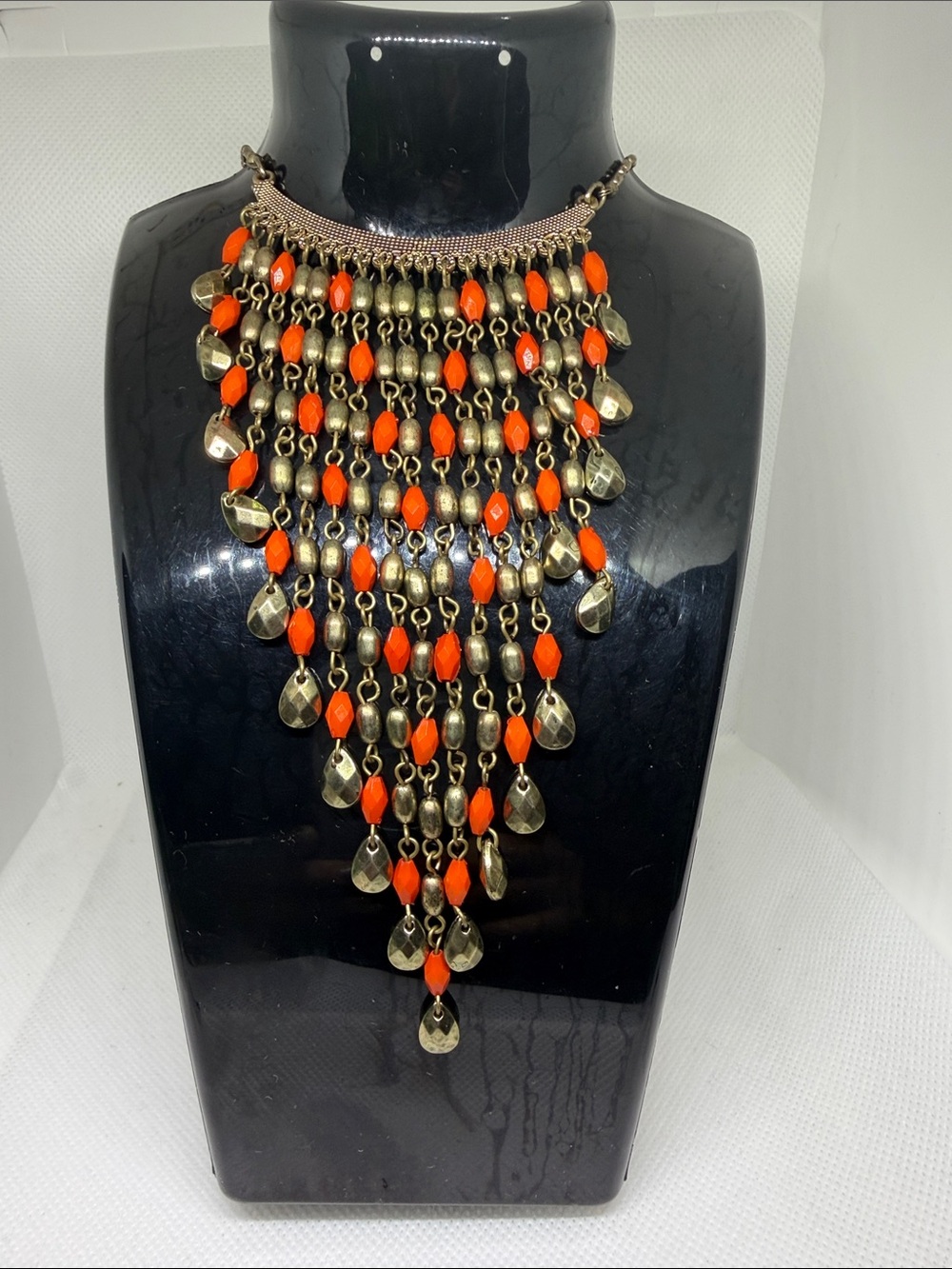 Statement Orange and Gold Cascade Bib Necklace